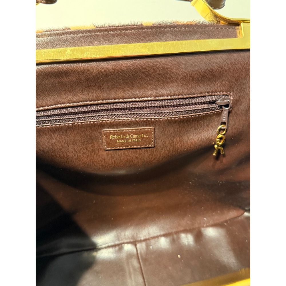 Roberta di Camerino Leopard Pony Hair Satchel Bag Made in Italy Vintage Gold - Picture 5 of 14